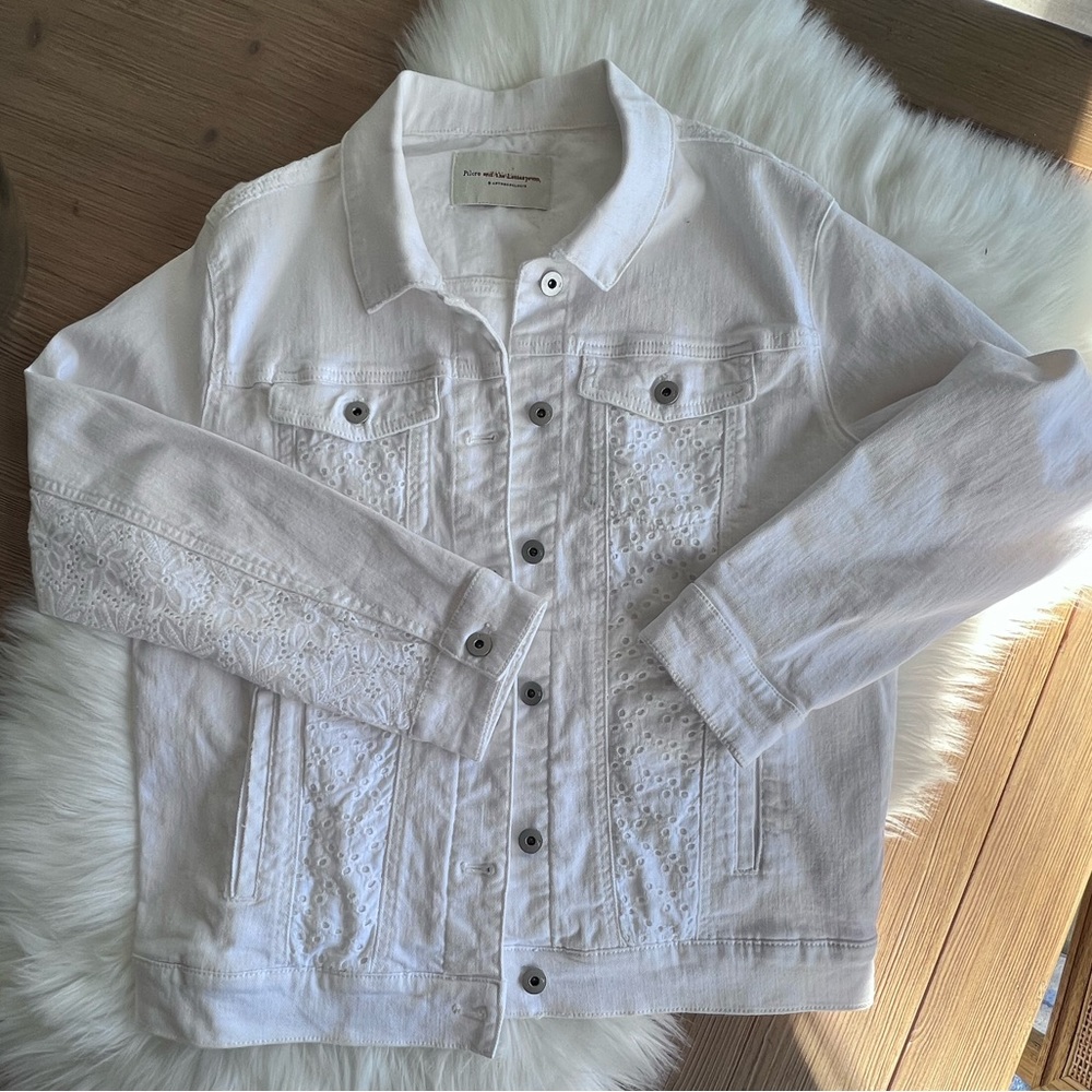 Anthropologie Pilcro and the Letterpress white eyelet denim jacket - Picture 2 of 9